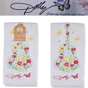 Dolly Parton Floral Guitar Print Kitchen Towel- Set Of 2